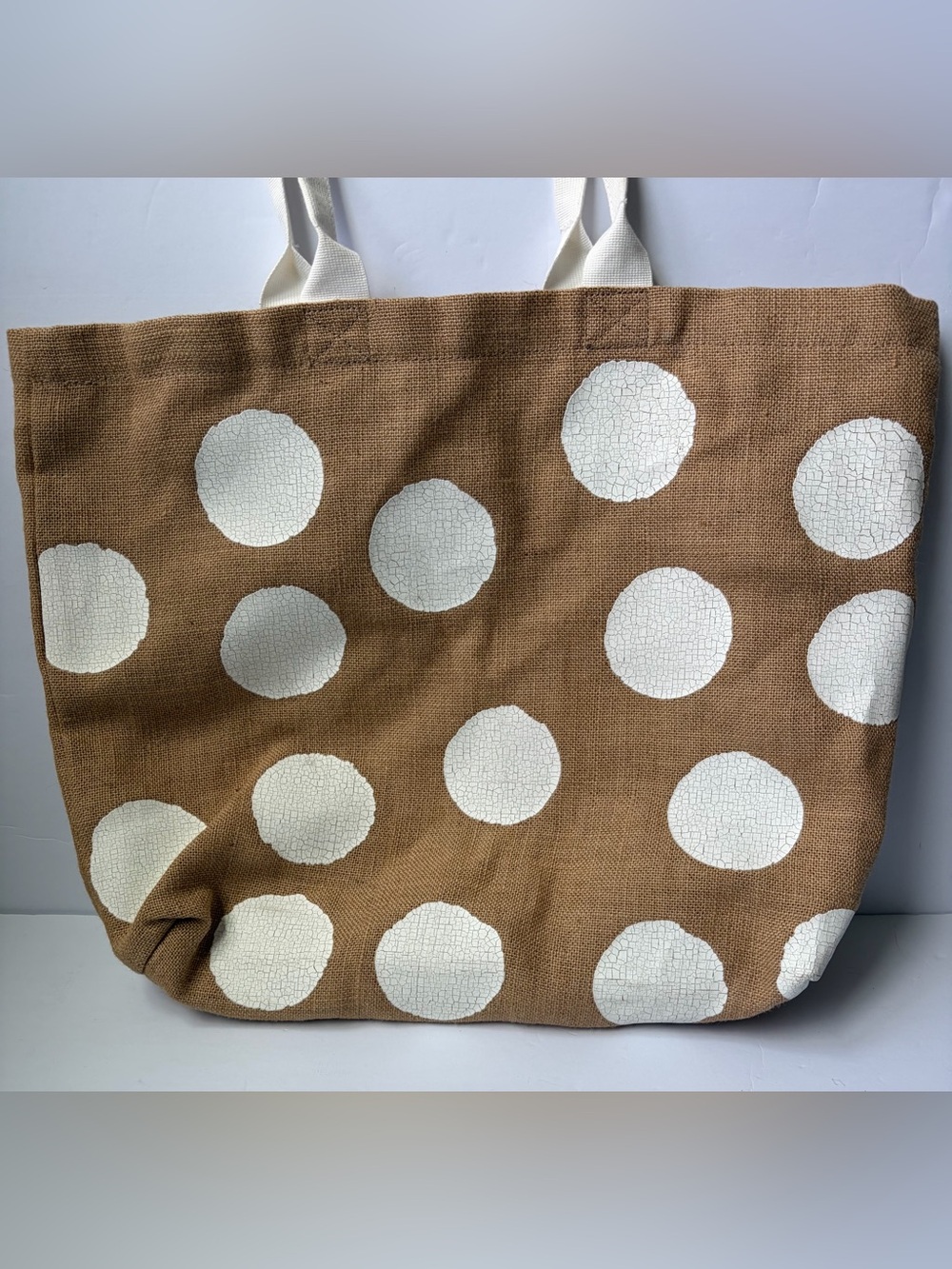 IKEA TÄNKVÄRD Jute & Cotton Polka Dot Tote Bag